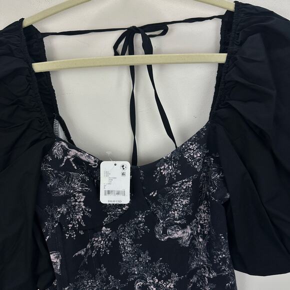 Free People Prarie Rose Puff Sleeve Bodysuit Black Coquette Romantic Large NWT - Picture 8 of 13